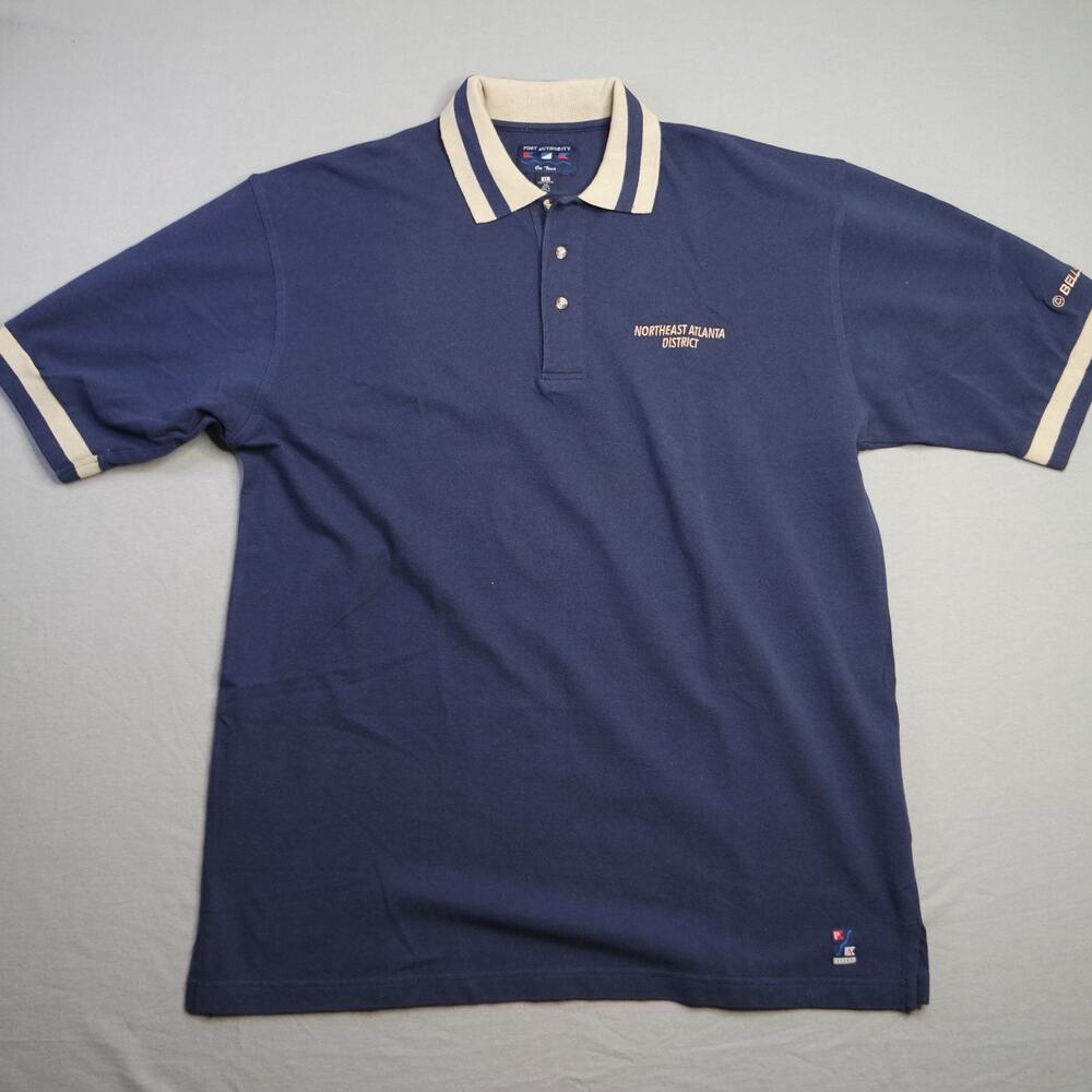 VTG Y2K Port Authority 100% Cotton Bellsouth Atlanta Navy Polo Shirt Size XL